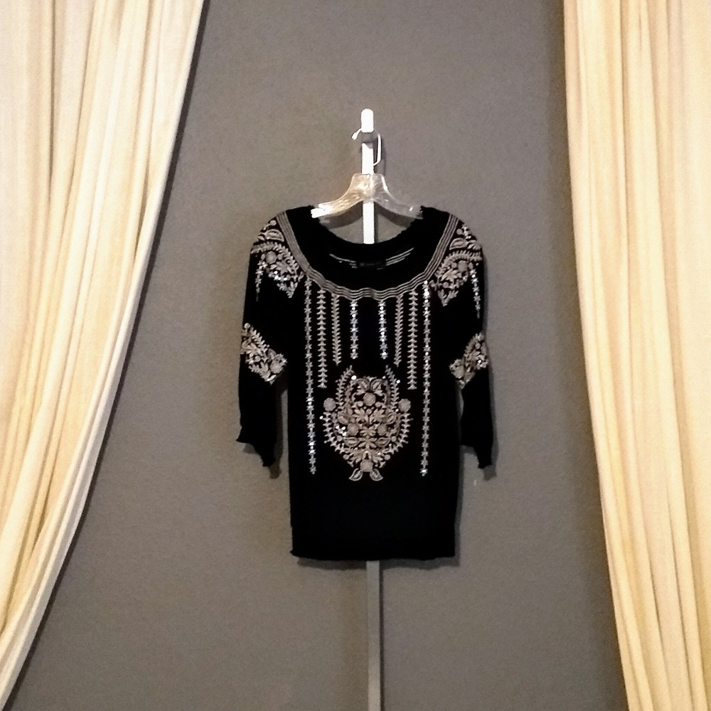 Black with Silver Embroidered Boho Blouse